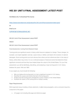 HIS 201 UNIT 8 FINAL ASSESSMENT LATEST-POST