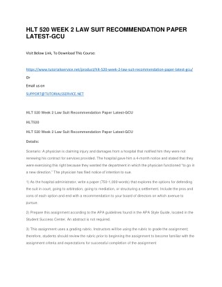 HLT 520 WEEK 2 LAW SUIT RECOMMENDATION PAPER LATEST-GCU