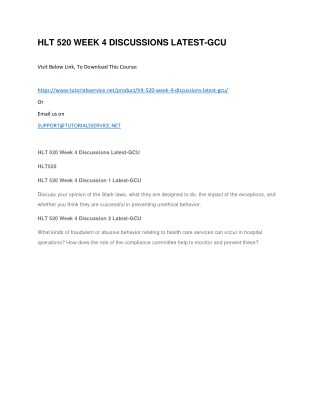 HLT 520 WEEK 4 DISCUSSIONS LATEST-GCU