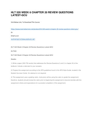 HLT 520 WEEK 6 CHAPTER 20 REVIEW QUESTIONS LATEST-GCU
