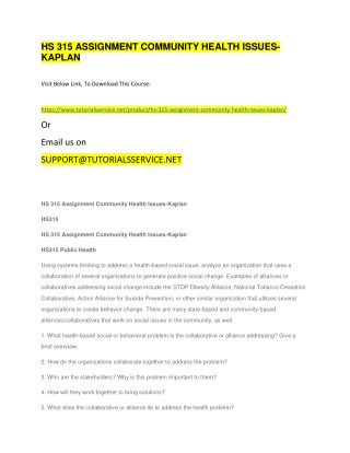 HS 315 ASSIGNMENT COMMUNITY HEALTH ISSUES-KAPLAN