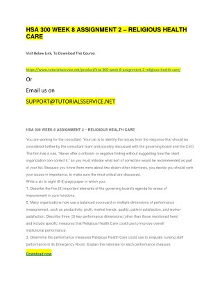HSA 300 WEEK 8 ASSIGNMENT 2 â€“ RELIGIOUS HEALTH CARE