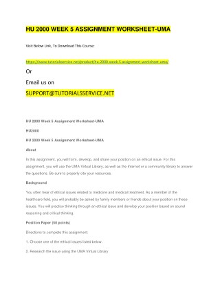 HU 2000 WEEK 5 ASSIGNMENT WORKSHEET-UMA