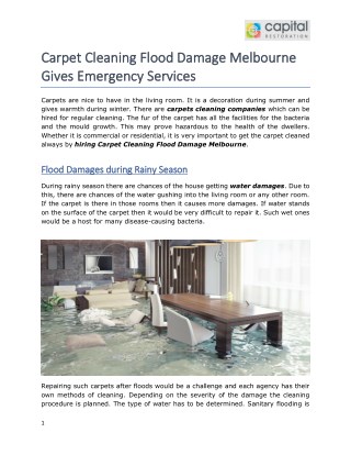 Carpet Cleaning Flood Damage Melbourne Gives Emergency Services