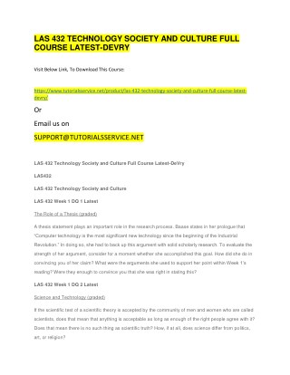 LAS 432 TECHNOLOGY SOCIETY AND CULTURE FULL COURSE LATEST-DEVRY