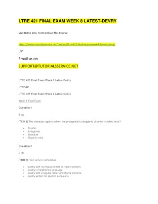 LTRE 421 FINAL EXAM WEEK 8 LATEST-DEVRY