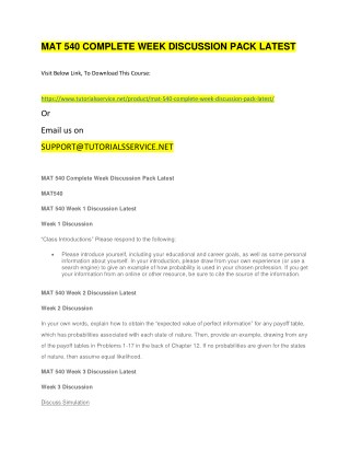MAT 540 COMPLETE WEEK DISCUSSION PACK LATEST