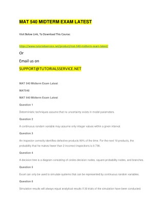 MAT 540 MIDTERM EXAM LATEST