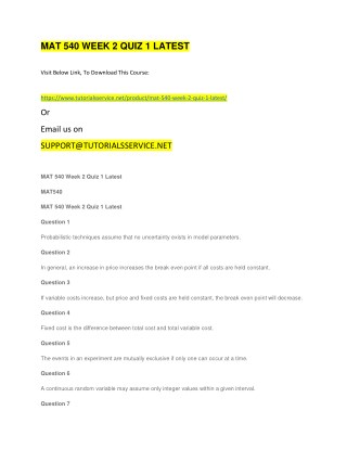 MAT 540 WEEK 2 QUIZ 1 LATEST