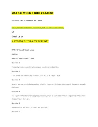 MAT 540 WEEK 3 QUIZ 2 LATEST