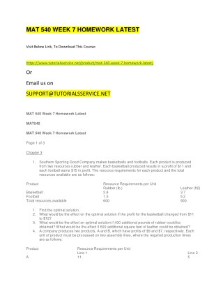 MAT 540 WEEK 7 HOMEWORK LATEST