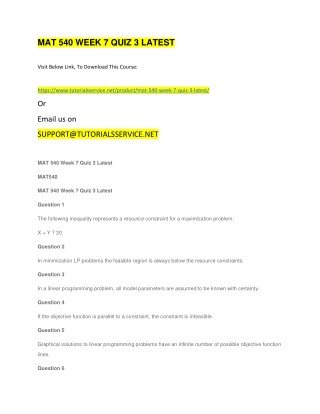 MAT 540 WEEK 7 QUIZ 3 LATEST