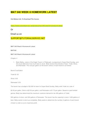 MAT 540 WEEK 8 HOMEWORK LATEST