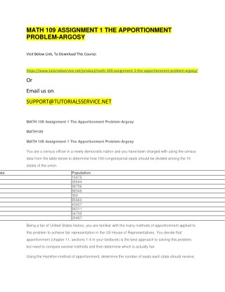 MATH 109 ASSIGNMENT 1 THE APPORTIONMENT PROBLEM-ARGOSY