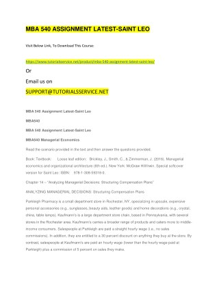MBA 540 ASSIGNMENT LATEST-SAINT LEO