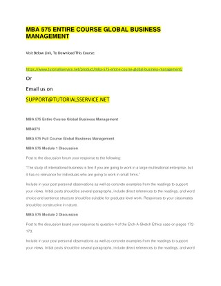 MBA 575 ENTIRE COURSE GLOBAL BUSINESS MANAGEMENT