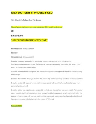 MBA 6001 UNIT III PROJECT-CSU