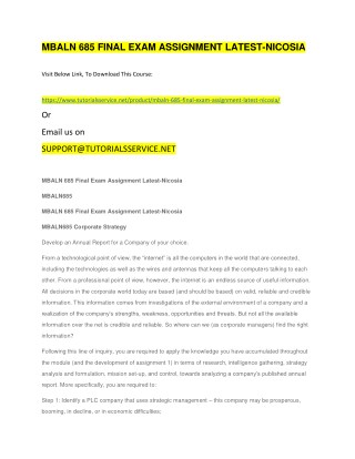 MBALN 685 FINAL EXAM ASSIGNMENT LATEST-NICOSIA