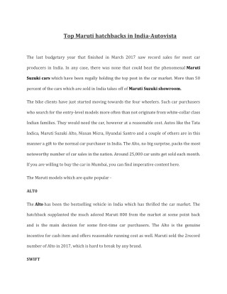 Top Maruti hatchbacks in India-Autovista