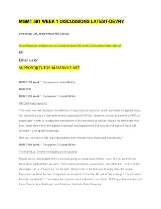 MGMT 591 WEEK 1 DISCUSSIONS LATEST-DEVRY