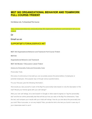 MGT 302 ORGANIZATIONAL BEHAVIOR AND TEAMWORK FULL COURSE-TRIDENT
