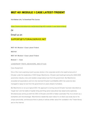 MGT 401 MODULE 1 CASE LATEST-TRIDENT