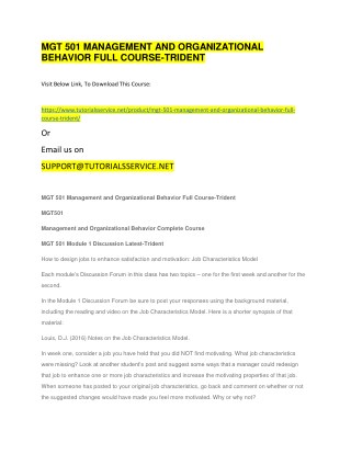 MGT 501 MANAGEMENT AND ORGANIZATIONAL BEHAVIOR FULL COURSE-TRIDENT