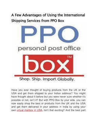 A Few Advantages of Using the International Shipping Services from PPO Box