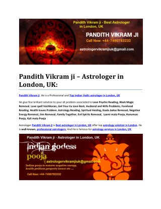 Pandith Vikram ji â€“ Astrologer in London, UK: