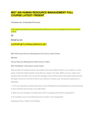 MGT 509 HUMAN RESOURCE MANAGEMENT FULL COURSE LATEST-TRIDENT