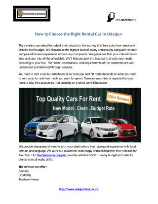 How to Choose the Right Rental Car in Udaipur