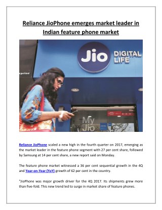 Reliance jiophone emerges market leader in indian feature phone market