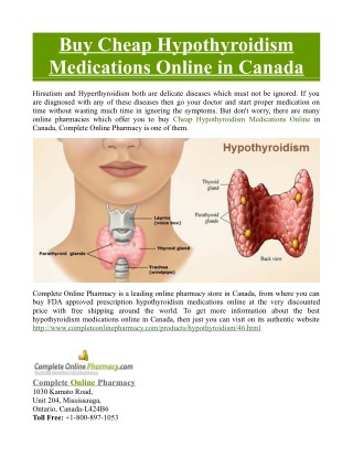 Buy Cheap Hypothyroidism Medications Online in Canada