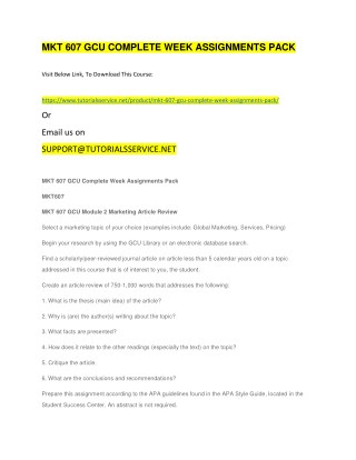MKT 607 GCU COMPLETE WEEK ASSIGNMENTS PACK