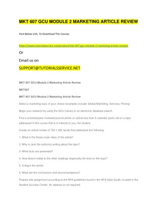 MKT 607 GCU MODULE 2 MARKETING ARTICLE REVIEW