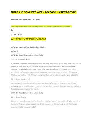 MKTG 410 COMLETE WEEK DQ PACK LATEST-DEVRY