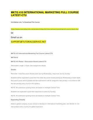 MKTG 410 INTERNATIONAL MARKETING FULL COURSE LATEST-CTU