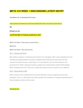 MKTG 410 WEEK 1 DISCUSSIONS LATEST-DEVRY