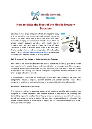 How to Make the Most of the Mobile Network Boosters