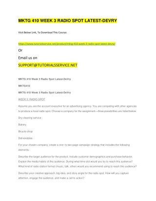 MKTG 410 WEEK 3 RADIO SPOT LATEST-DEVRY