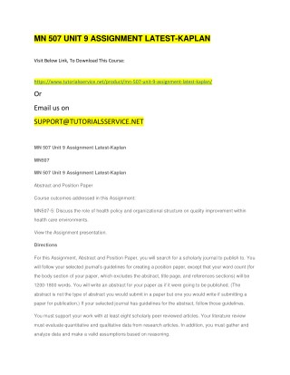 MN 507 UNIT 9 ASSIGNMENT LATEST-KAPLAN