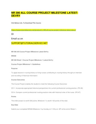NR 390 ALL COURSE PROJECT MILESTONE LATEST-DEVRY