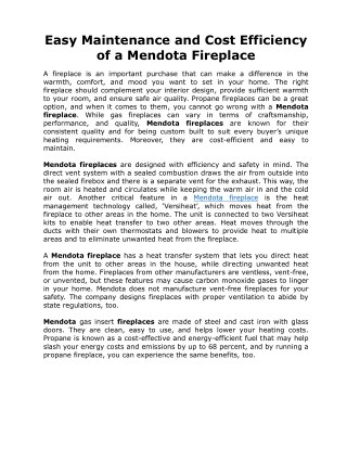 Easy Maintenance and Cost Efficiency of a Mendota Fireplace
