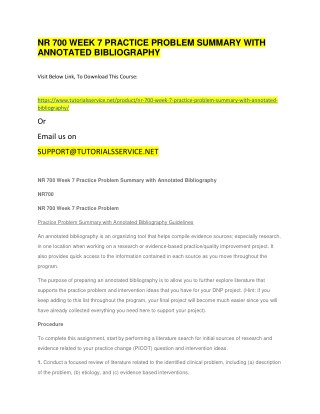 NR 700 WEEK 7 PRACTICE PROBLEM SUMMARY WITH ANNOTATED BIBLIOGRAPHY