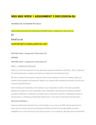 NSG 6005 WEEK 1 ASSIGNMENT 2 DISCUSSION-SU