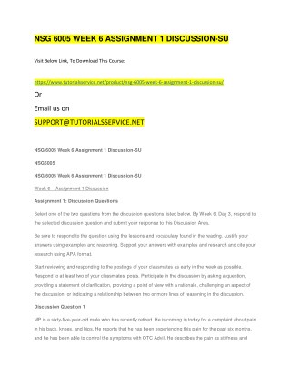 NSG 6005 WEEK 6 ASSIGNMENT 1 DISCUSSION-SU