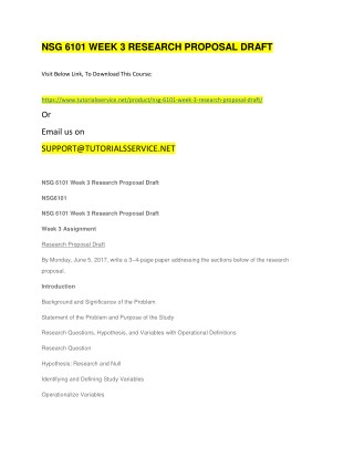 NSG 6101 WEEK 3 RESEARCH PROPOSAL DRAFT