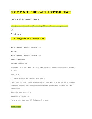 NSG 6101 WEEK 7 RESEARCH PROPOSAL DRAFT