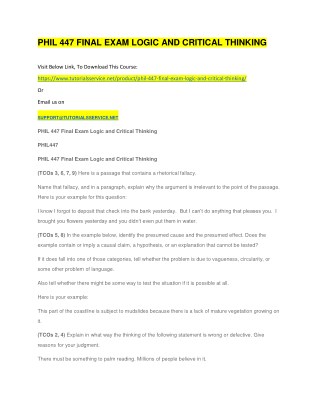 PHIL 447 FINAL EXAM LOGIC AND CRITICAL THINKING