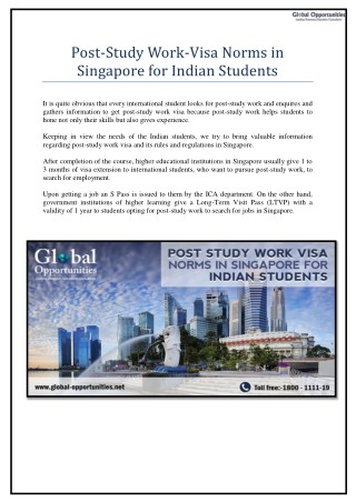 Post-Study Work-Visa Norms in Singapore for Indian Students